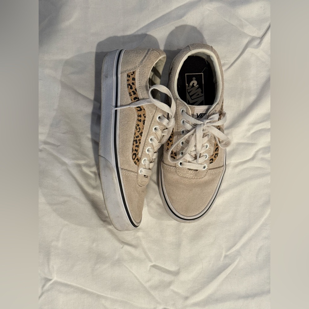 Vans Beige Suede Low-Top Sneakers with Leopard Side Stripe